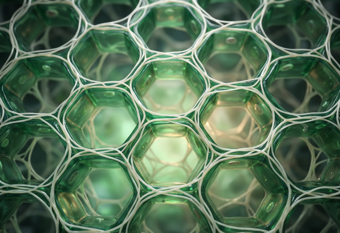 Green hexagonal honeycomb cellular structure